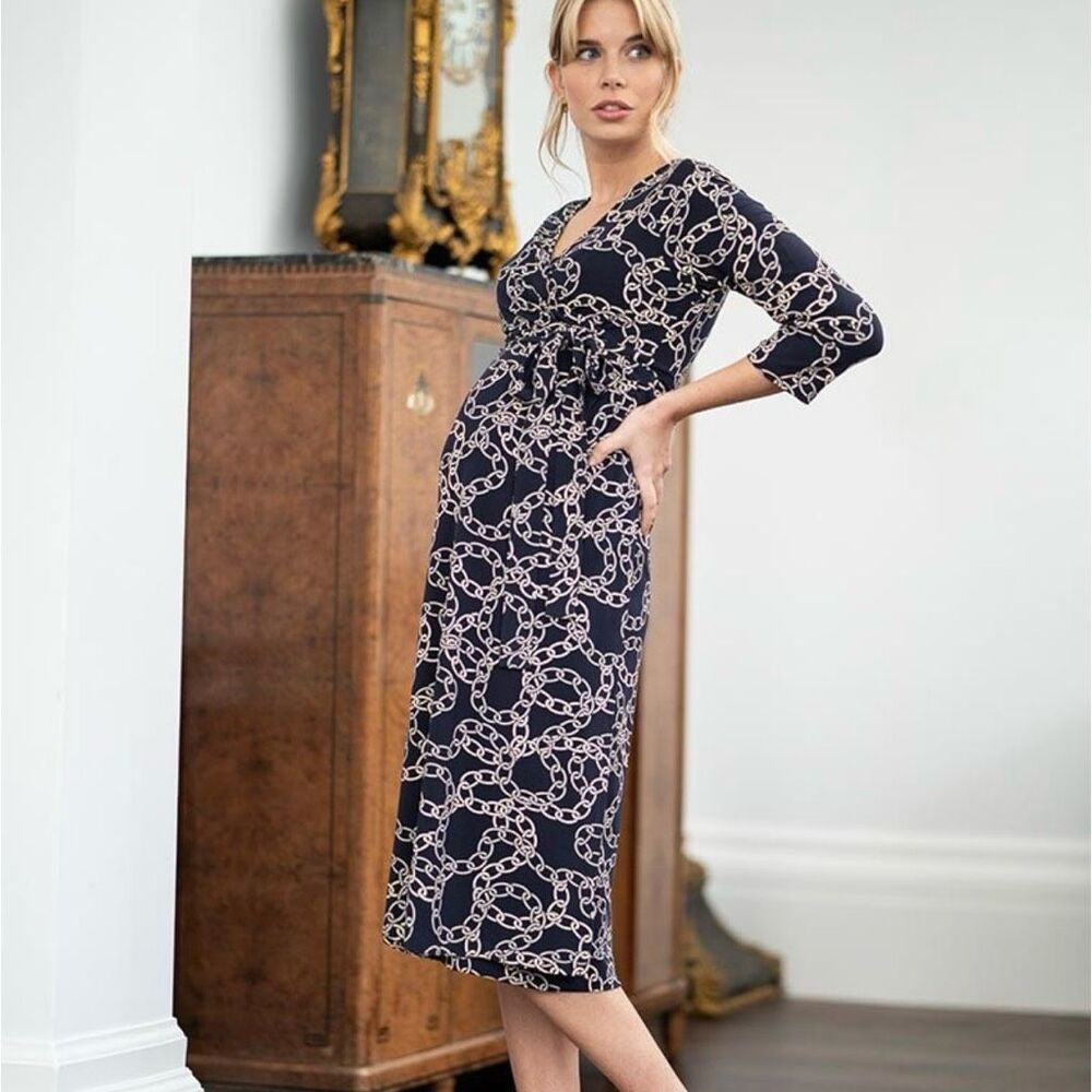 Seraphine Navy and Cream Chain Print Mini Dress